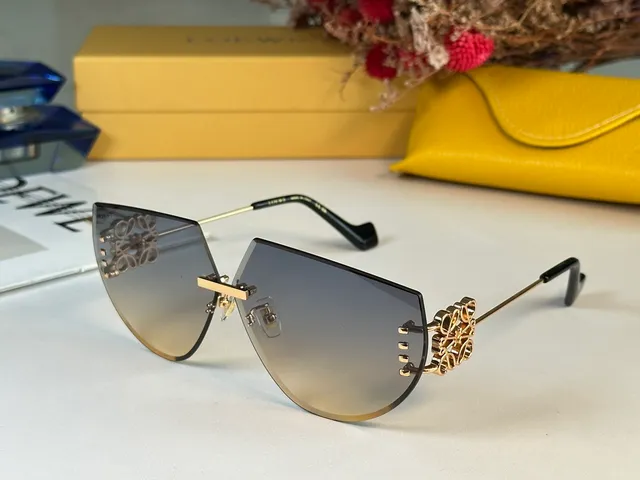 Gray Gold Rimless Geometric Cutout Gradient Lenses Sunglasses 6