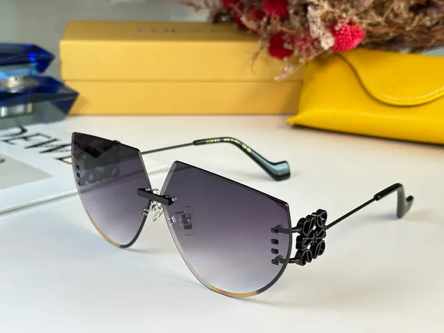 Gray Gold Rimless Geometric Cutout Gradient Lenses Sunglasses 8