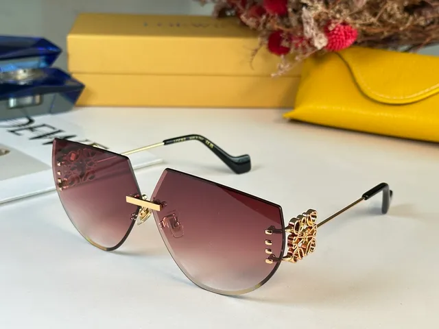 Gray Gold Rimless Geometric Cutout Gradient Lenses Sunglasses 9