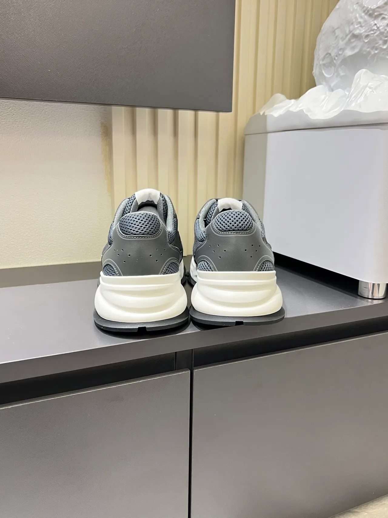 Gray Mesh and Suede Hybrid Chunky Midsole Lifestyle Sneakers 2