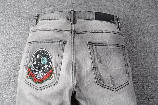 Gray Multicolor Patchwork Distressed Slim-Fit Jeans 3