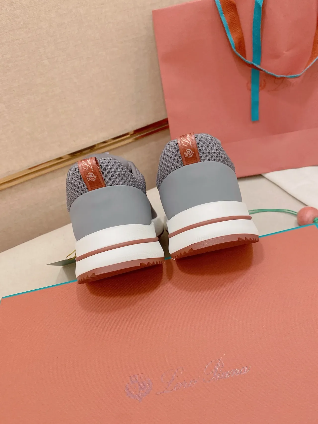 Gray Orange Knit Upper Low-Top Sneakers 2