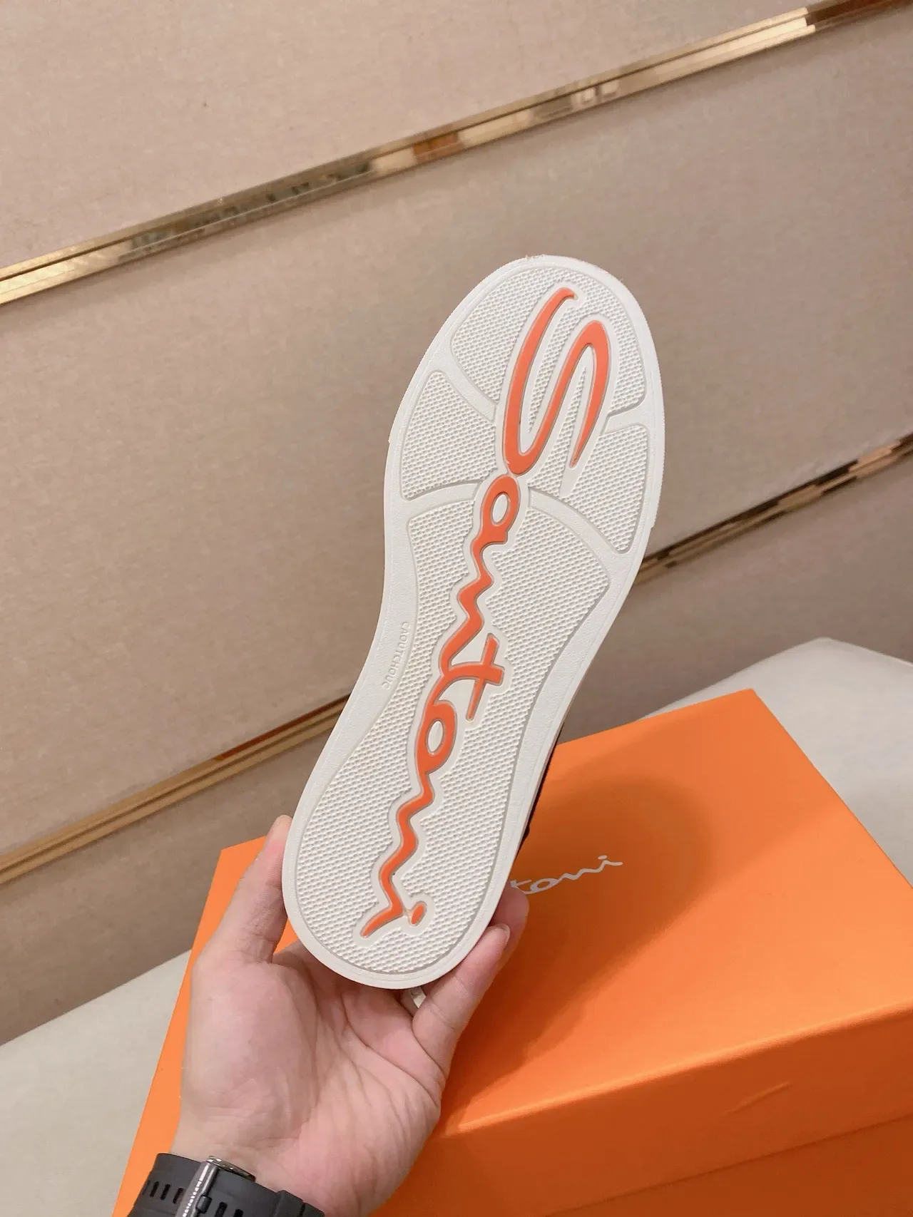Gray Orange Knit Upper Sock-Fit Collar Sneakers 2