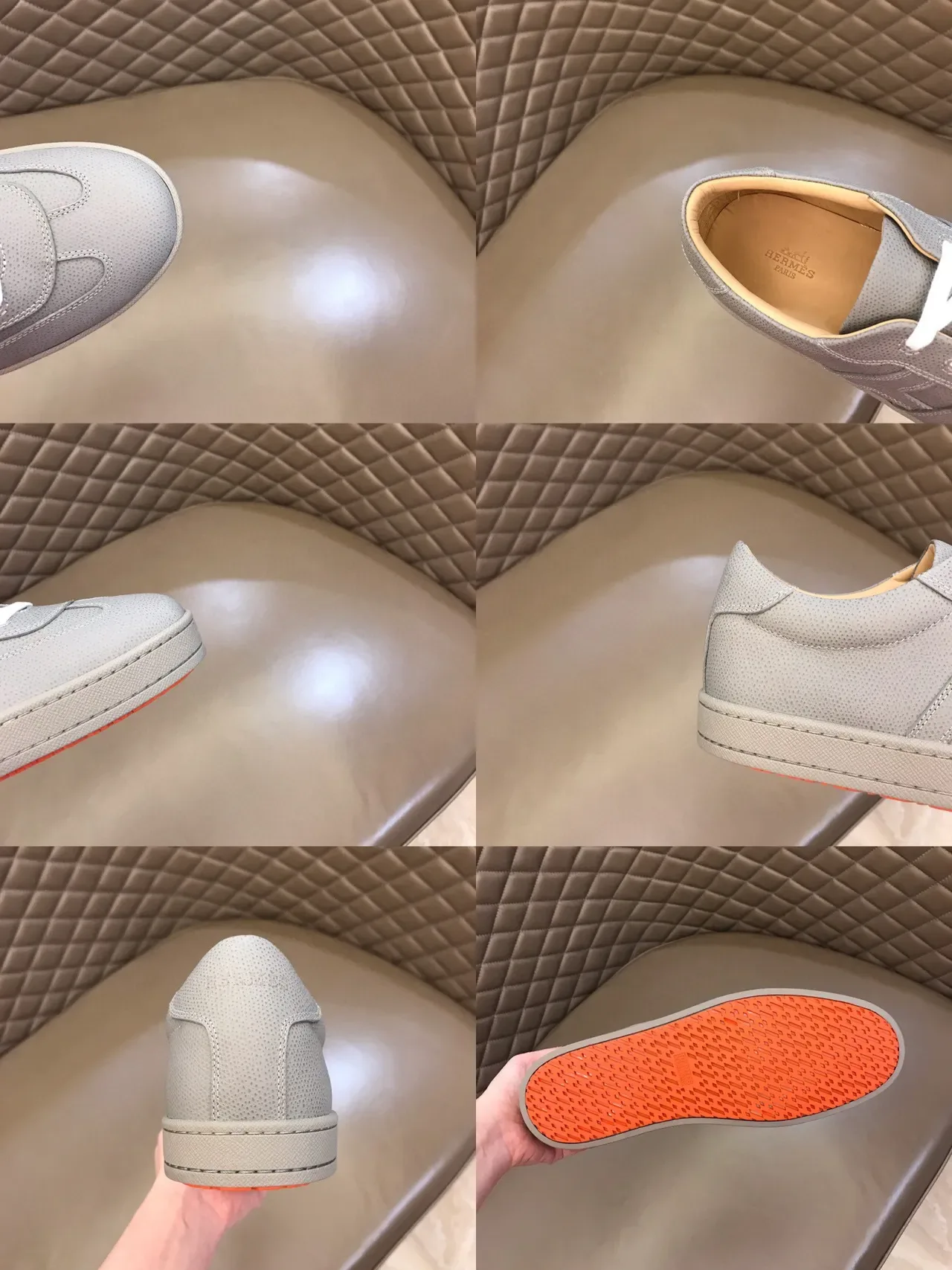 Gray Orange Perforated Upper Flat Platform Sole Sneakers 2