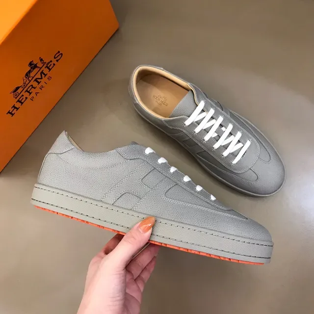 Gray Orange Perforated Upper Flat Platform Sole Sneakers 5