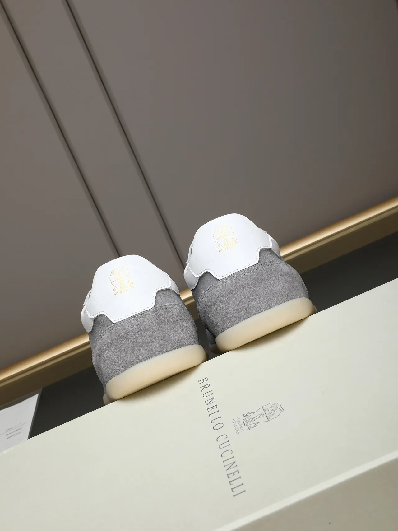 Gray Suede and White Scalloped Overlay Retro Runner Sneaker 3