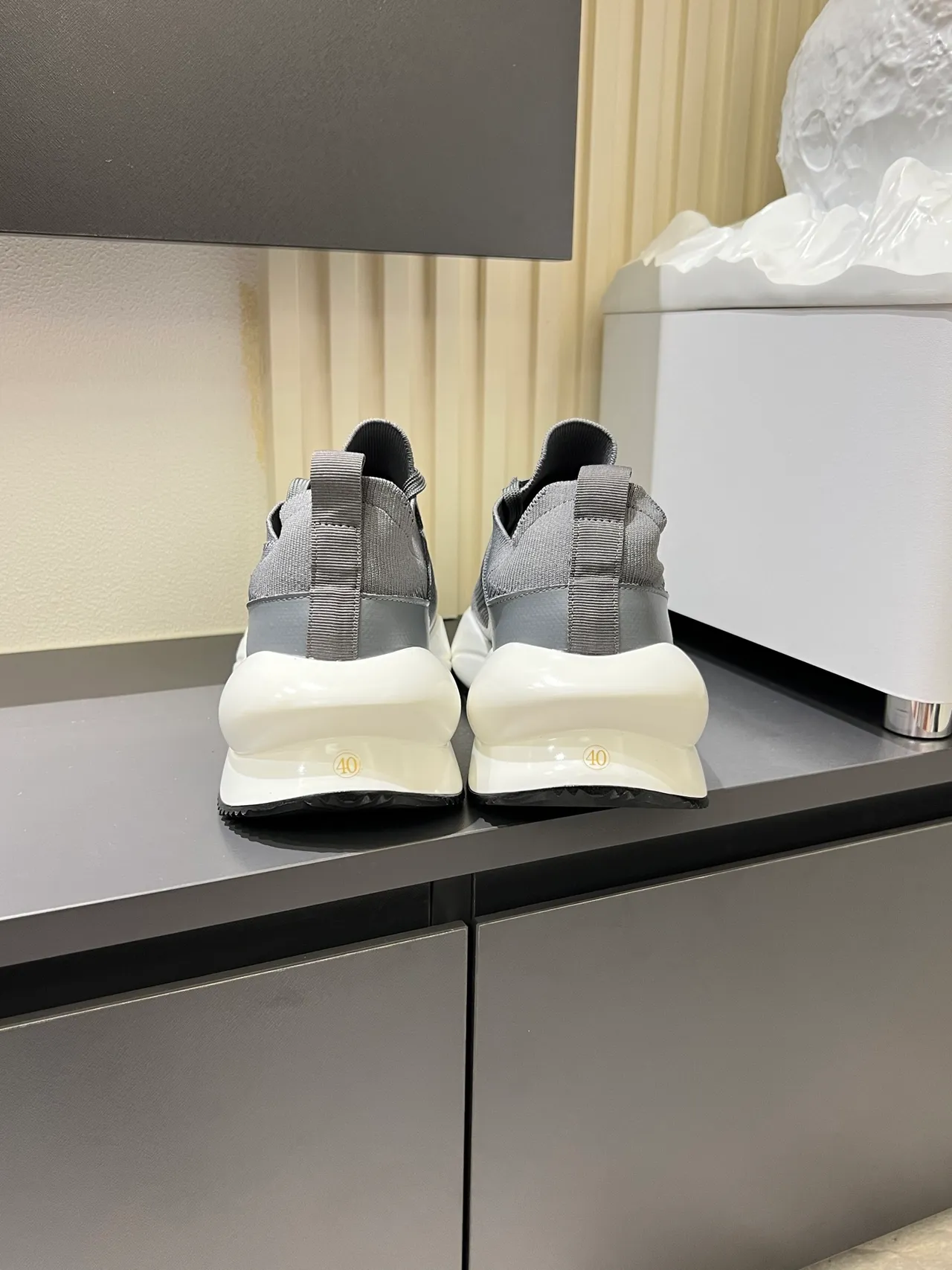 Gray White Knit Mesh Upper Perforated Panel Detailing Chunky Sneakers 2