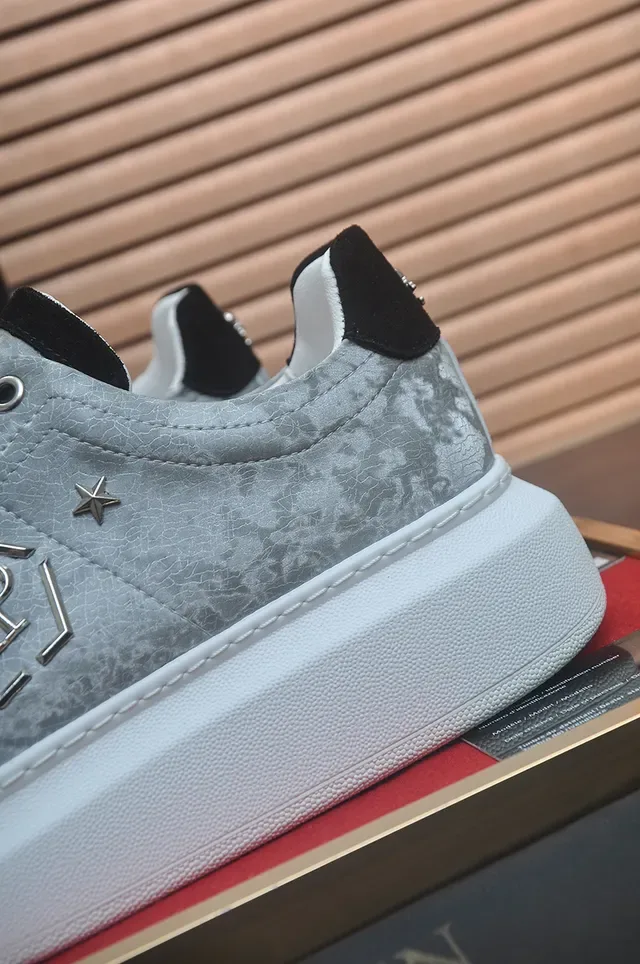 Gray White Marbled Suede-Like Upper Platform Sole Sneakers 2