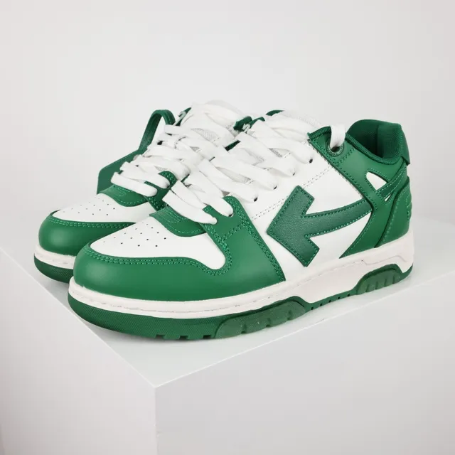 Green and White Leather Panelled Arrow-Logo Low-Top Sneakers 2