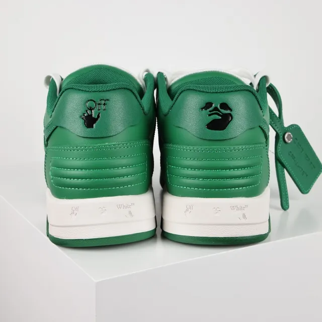 Green and White Leather Panelled Arrow-Logo Low-Top Sneakers 8