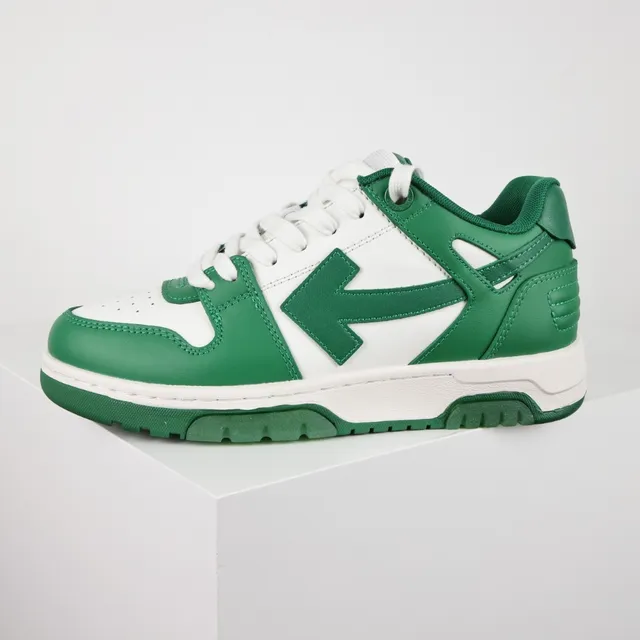 Green and White Leather Panelled Arrow-Logo Low-Top Sneakers 9