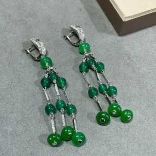 Green Beaded Chandelier-Style Drop Earrings