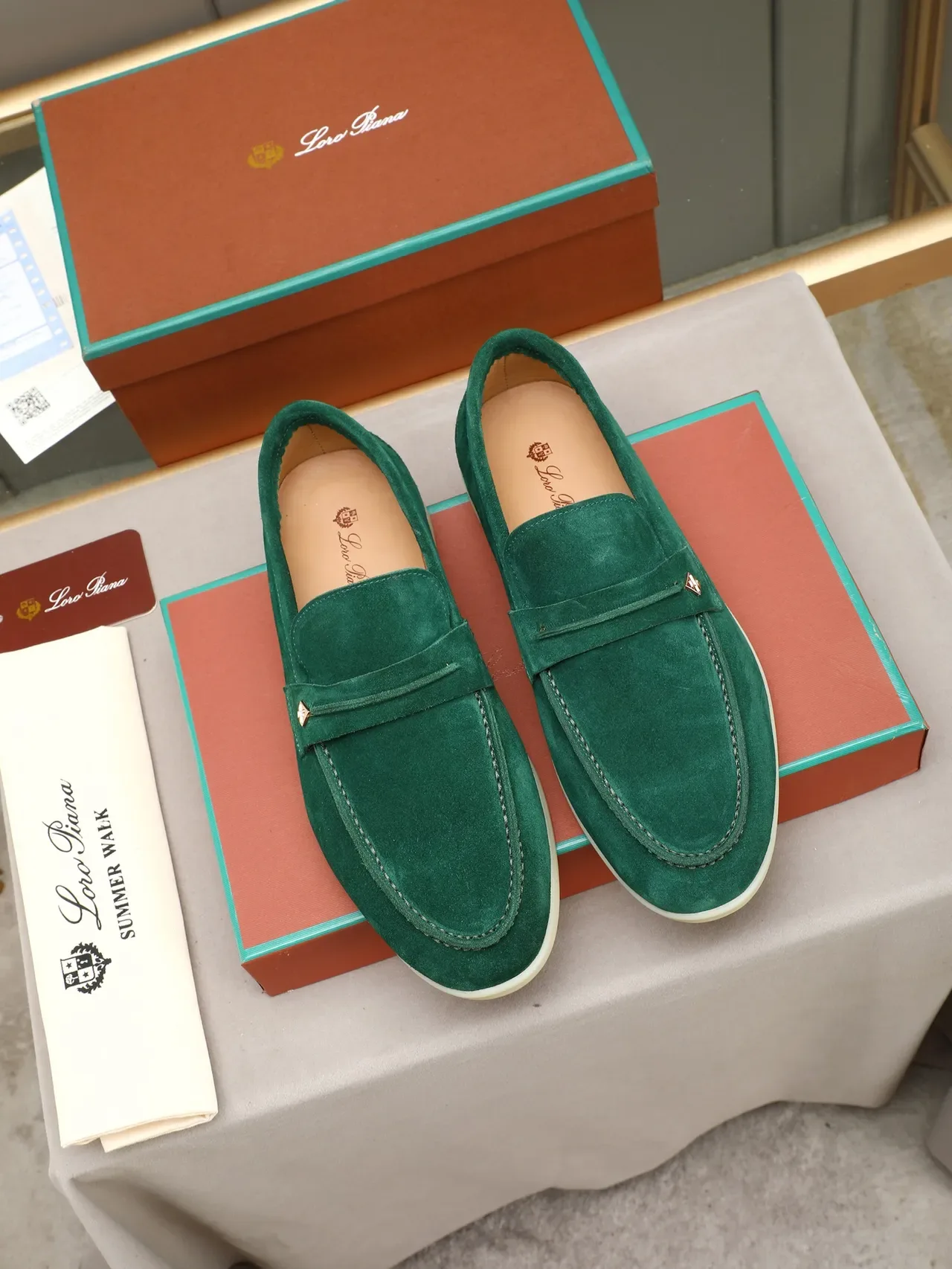 Green Beige Suede Saddle Strap Loafer 3