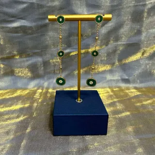 Green Enamel Multi-Disc Drop Earrings