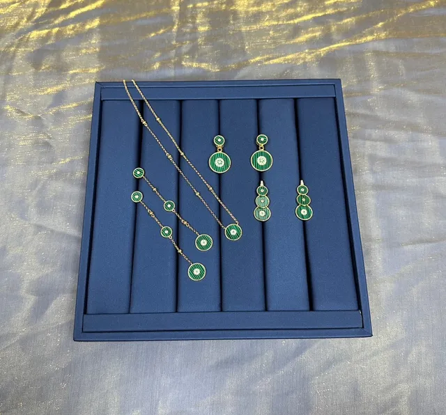 Green Enamel Multi-Disc Drop Earrings 7