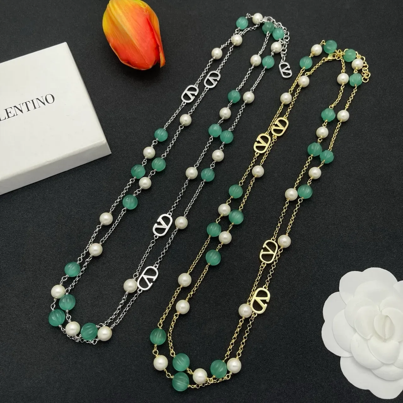 Green Gold Double-Strand Beaded Necklace 2