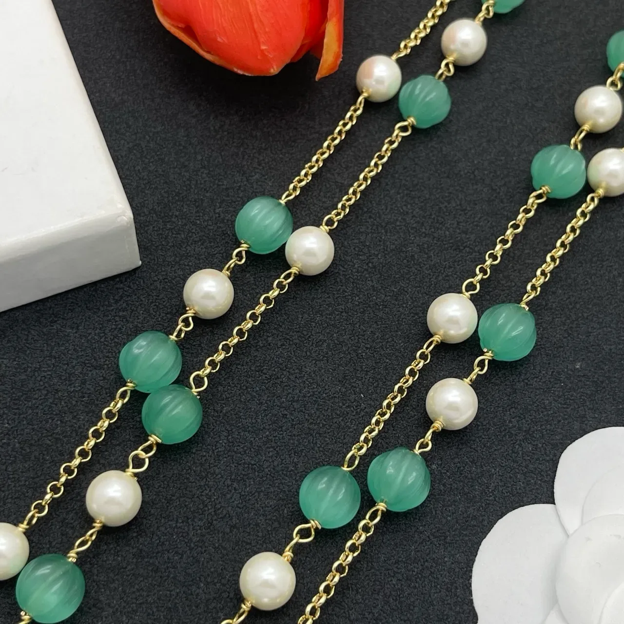 Green Gold Double-Strand Beaded Necklace 6
