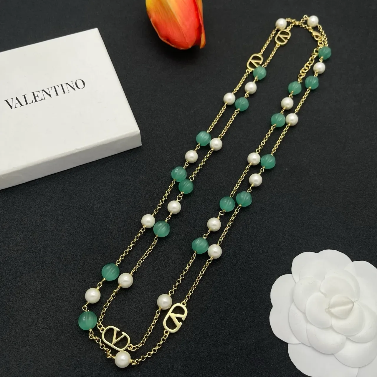 Green Gold Double-Strand Beaded Necklace 7