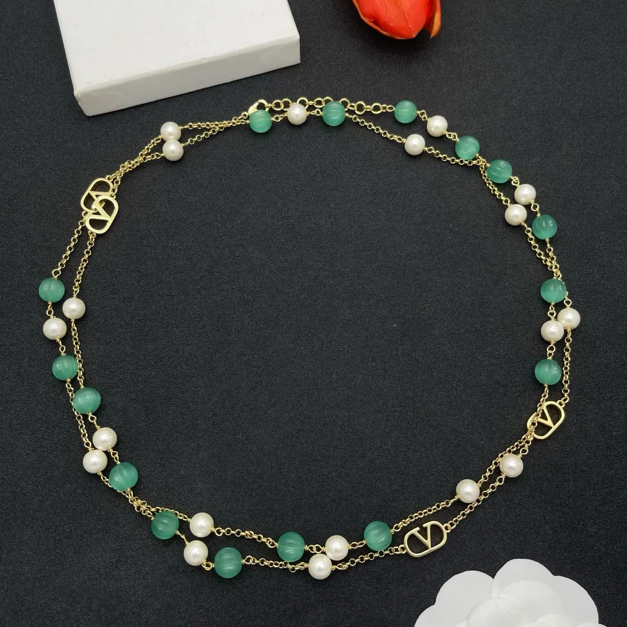 Green Gold Double-Strand Beaded Necklace 8