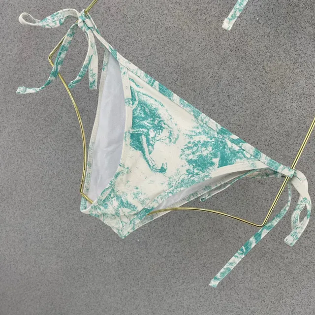 Top de triángulo de natación con impresión de Toile verde y blanco 6