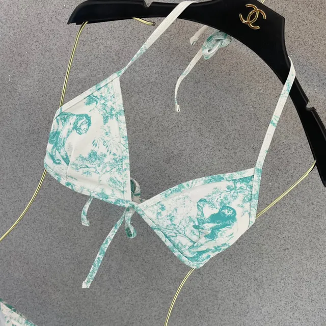 Top de triángulo de natación con impresión de Toile verde y blanco 7