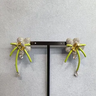 Green Yellow Floral Motif Pavé Crystal Cluster Earrings