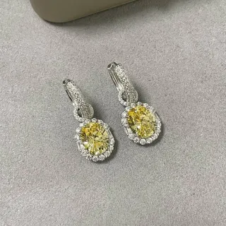 Halo-Set Yellow Gemstone Lever-Back Earrings