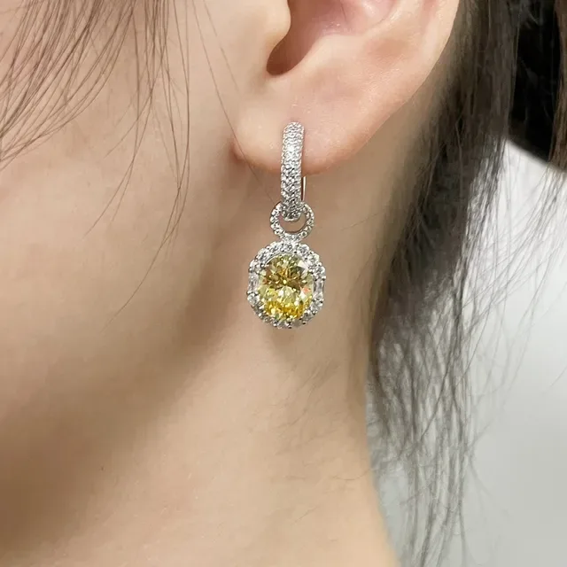 Halo-Set Yellow Gemstone Lever-Back Earrings 9