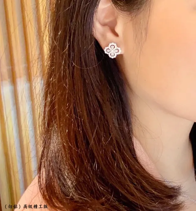 Harry Winston Floral Quatrefoil Pave-Set Stud Earrings 3