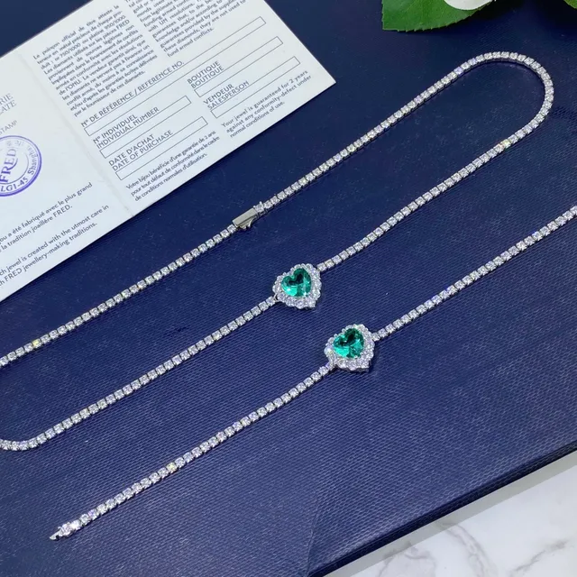 Heart-Shaped Green Gemstone Pavé Halo Silver-Tone Bracelet 2
