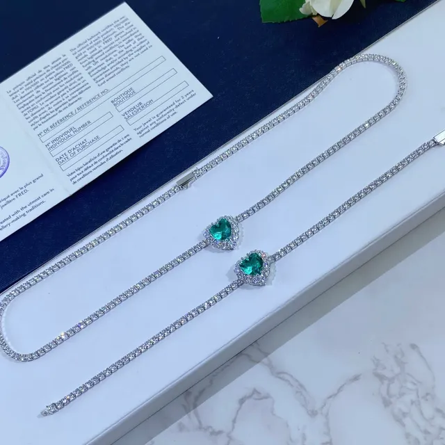 Heart-Shaped Green Gemstone Pavé Halo Silver-Tone Bracelet 6