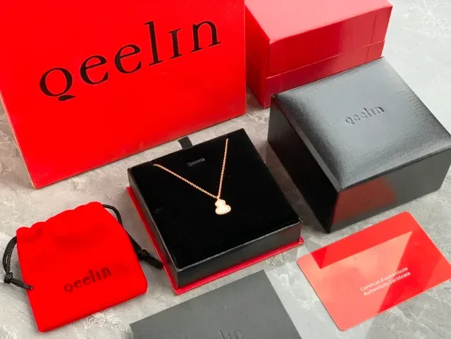 Heart-Shaped Mother-of-Pearl and Pavé Stone Pendant Necklace 2