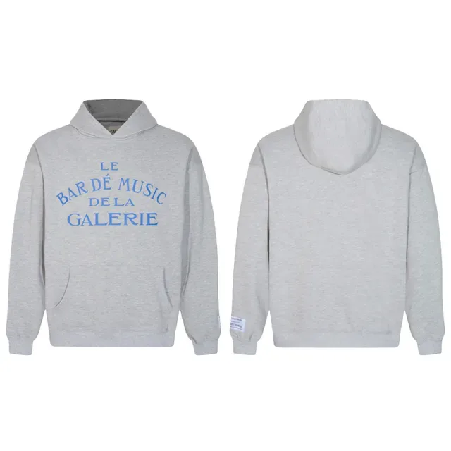 Heather Gray and Black Embroidered Text Pullover Hoodie 3