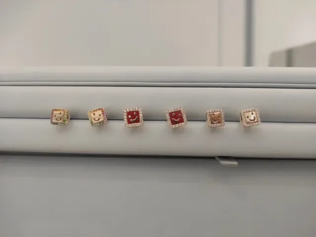 HEFAI Square Smiley Face Red Enamel Pavé Stud Earrings 5