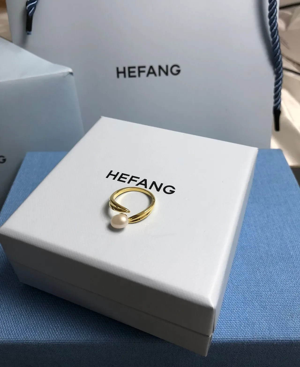 HEFANG Asymmetrical Pearl Accent Gold-Tone Open Cuff Bracelet 7