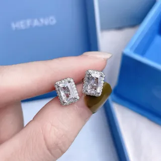 HEFANG Rectangular Halo Stud Earrings