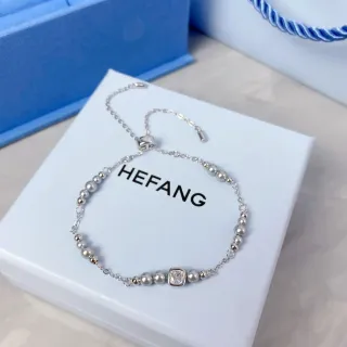 HEFANG Corrente Prata Pérola Cristal Quadrado Bracelete