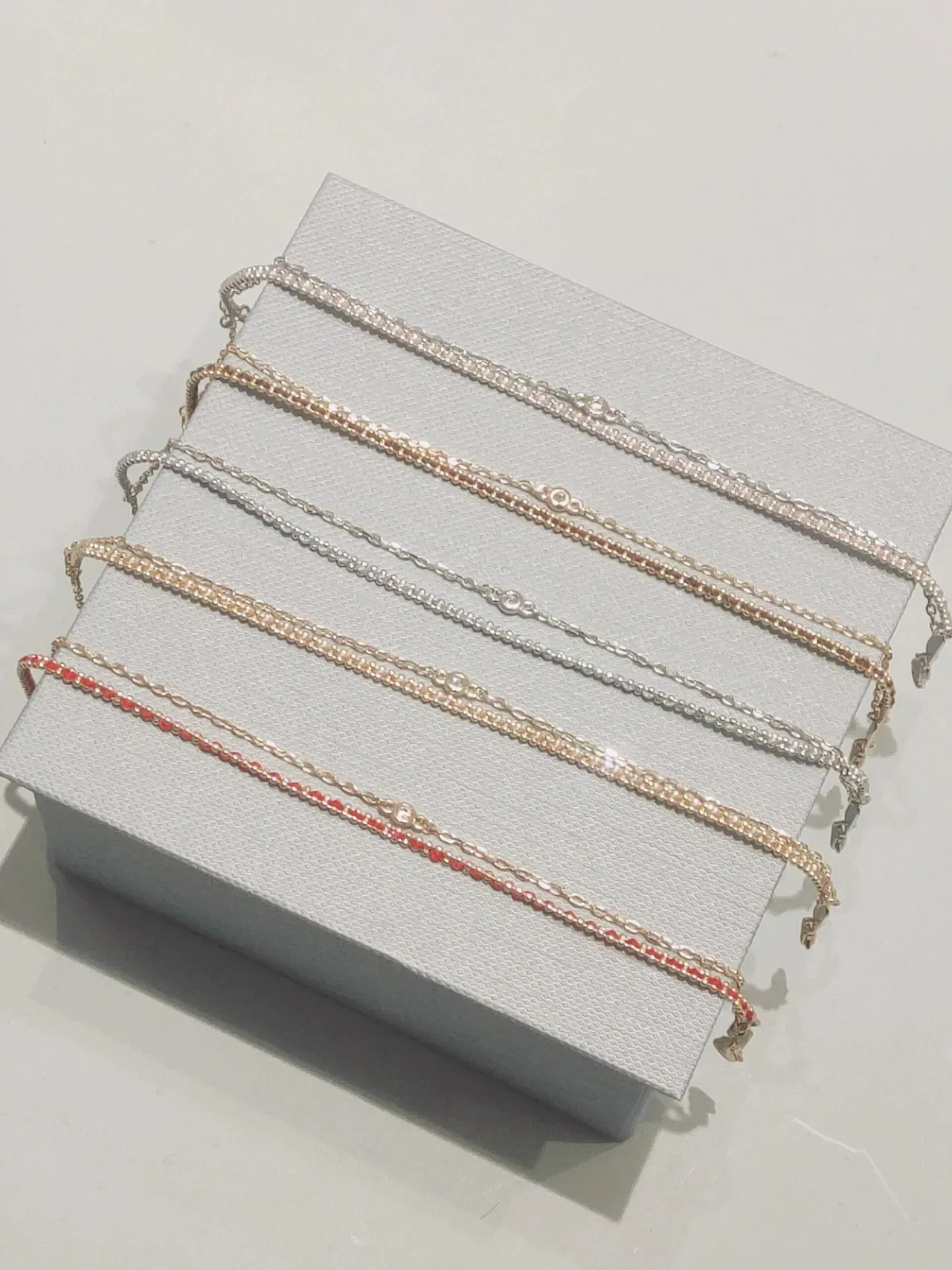 HEFANG Silver Gray Double-Layer Chain Fine Link Necklace 3