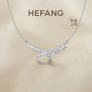 HEFANG Argent Blanc Pendentif en Forme de Nœud Pavé-Set Pierres Collier