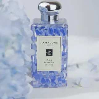 Jo Malone London Wild Bluebell Blue Silver Rectangular Glass Bottle Embedded Flower Petals Perfume