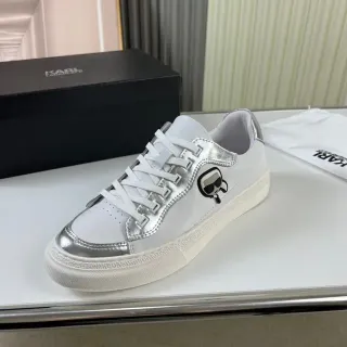 Karl Lagerfeld K/Ikonik White Silver Leather Upper Metallic Overlays Lifestyle Sneakers