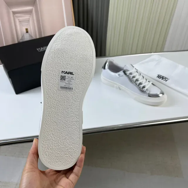 Karl Lagerfeld K/Ikonik White Silver Leather Upper Metallic Overlays Lifestyle Sneakers 2