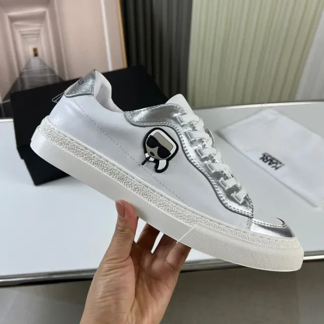Karl Lagerfeld K/Ikonik White Silver Leather Upper Metallic Overlays Lifestyle Sneakers 3