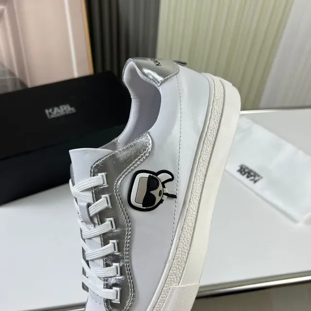Karl Lagerfeld K/Ikonik White Silver Leather Upper Metallic Overlays Lifestyle Sneakers 4