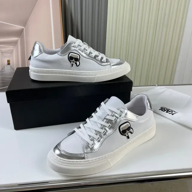 Karl Lagerfeld K/Ikonik White Silver Leather Upper Metallic Overlays Lifestyle Sneakers 7