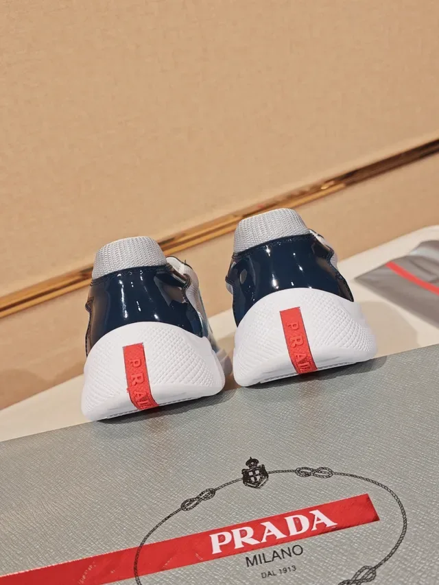 Light Blue and Navy Patent Mesh Panel Sneaker 3