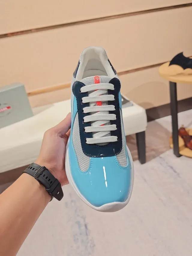 Light Blue and Navy Patent Mesh Panel Sneaker 5