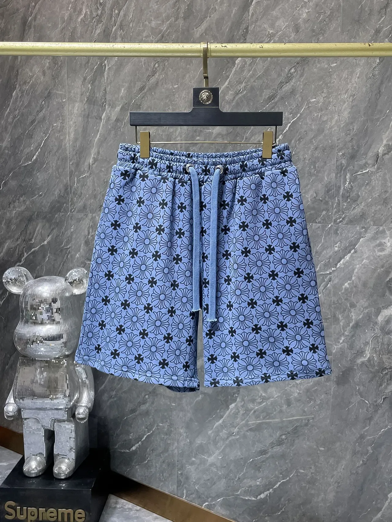 Light Blue Floral-Print Elastic-Waist Relaxed Shorts 2