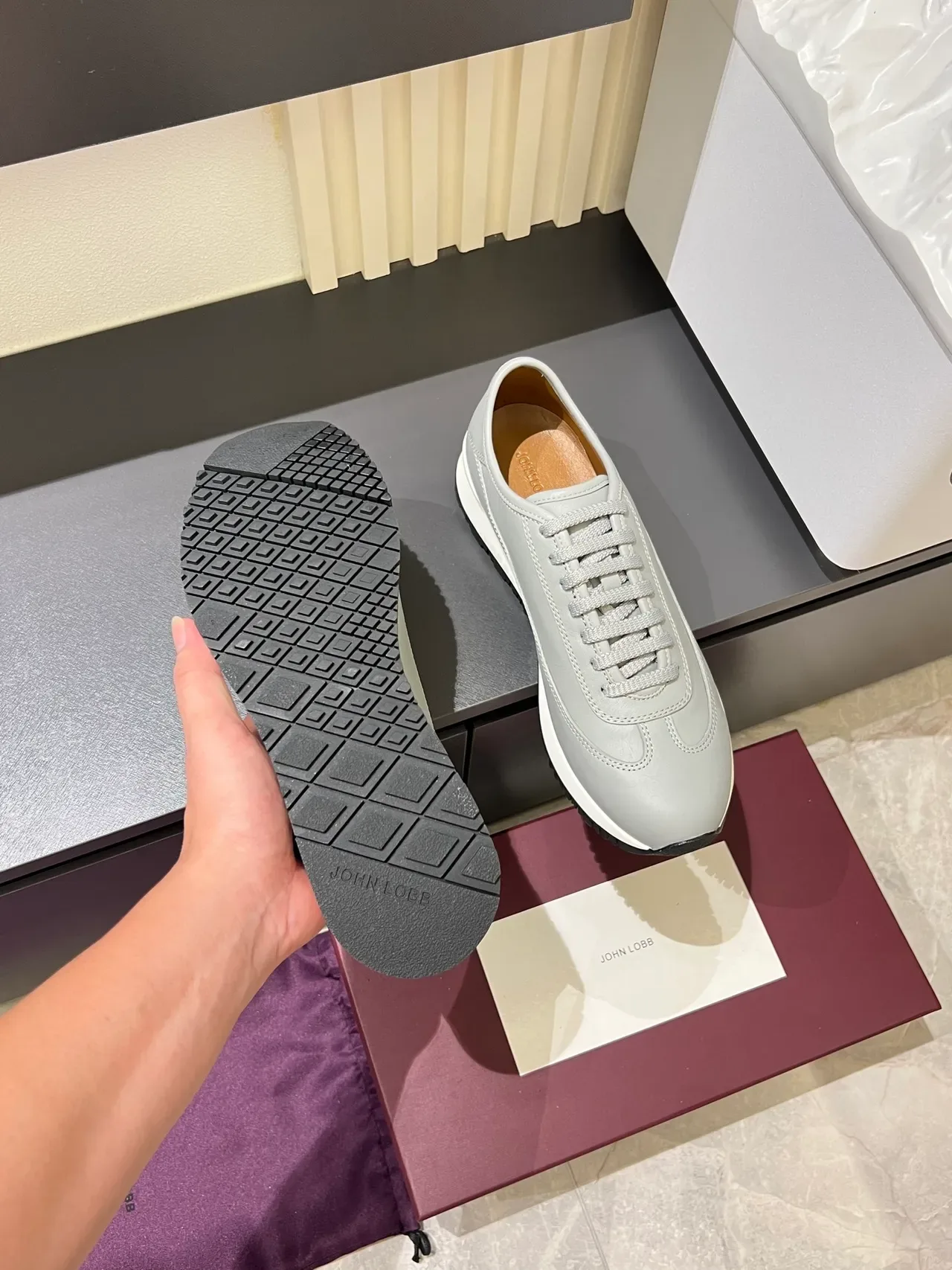 Light Gray Leather Lifestyle Sneakers 3