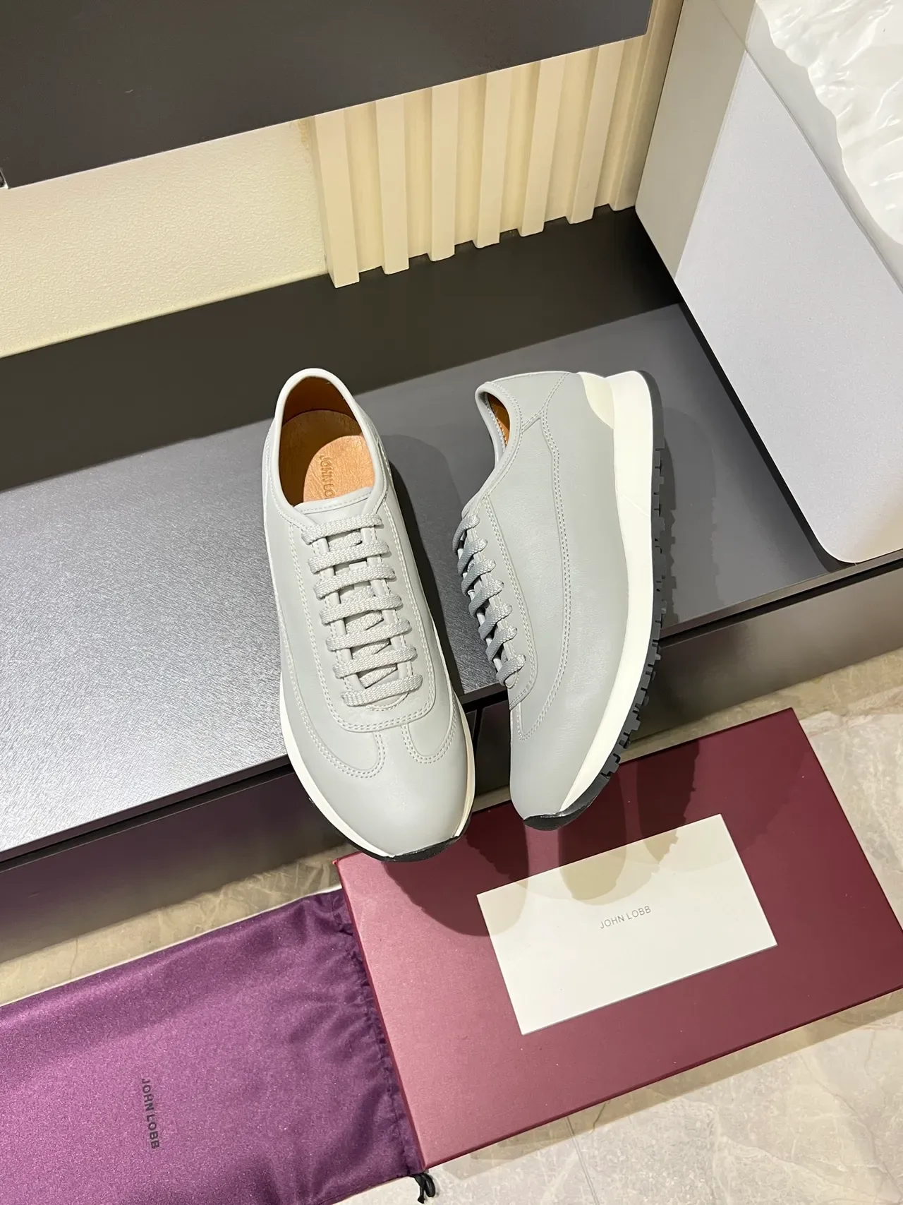 Light Gray Leather Lifestyle Sneakers 4